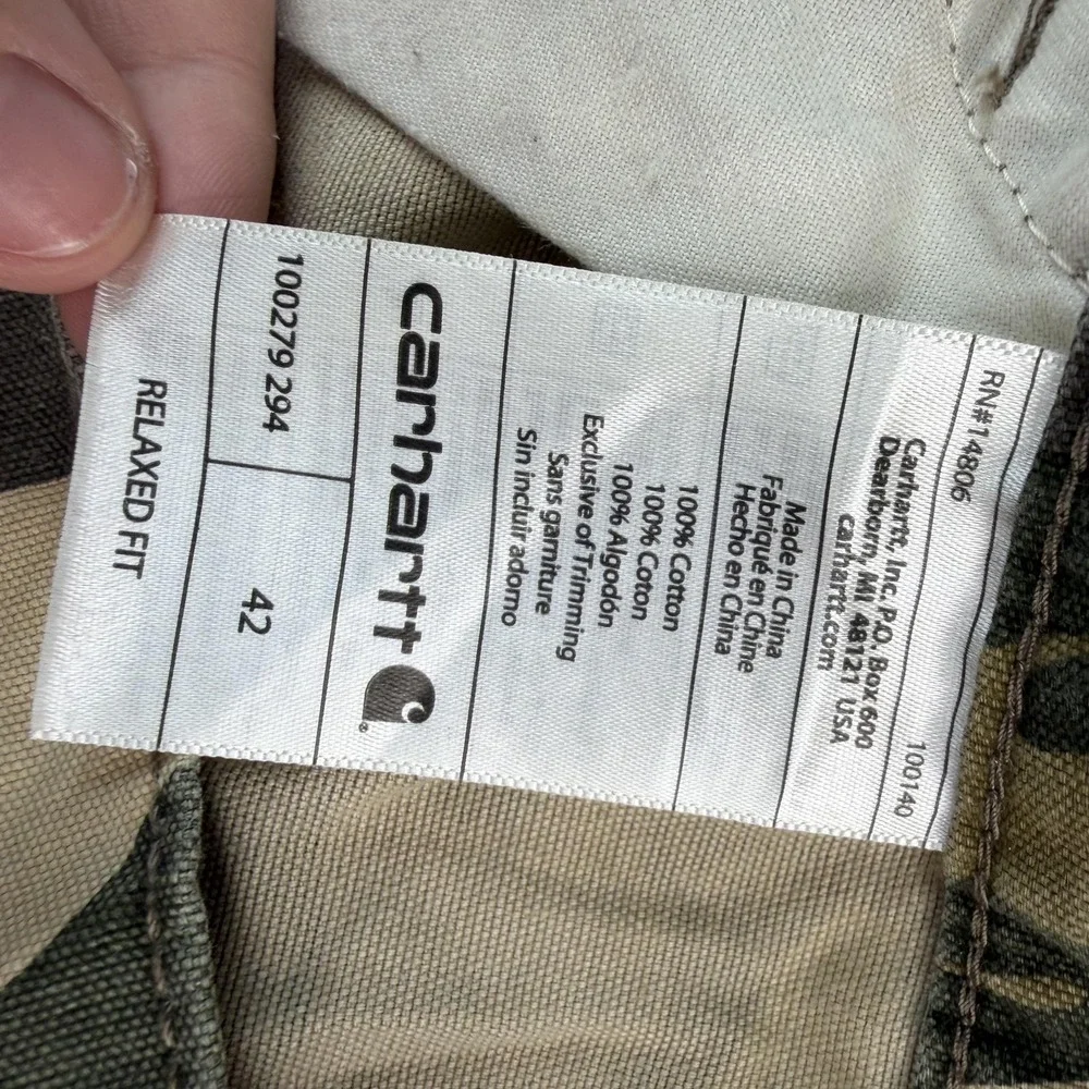 Carhartt Cargo Shorts Mens 42 Green Camo Cotton Canvas Relaxed Fit Workwear